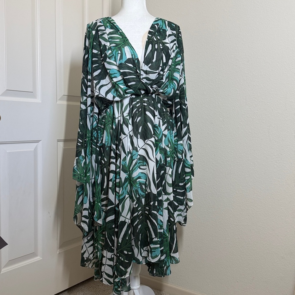 Meghan LA Tropical Leaf Print Handkerchief Dress - Picture 2 of 11
